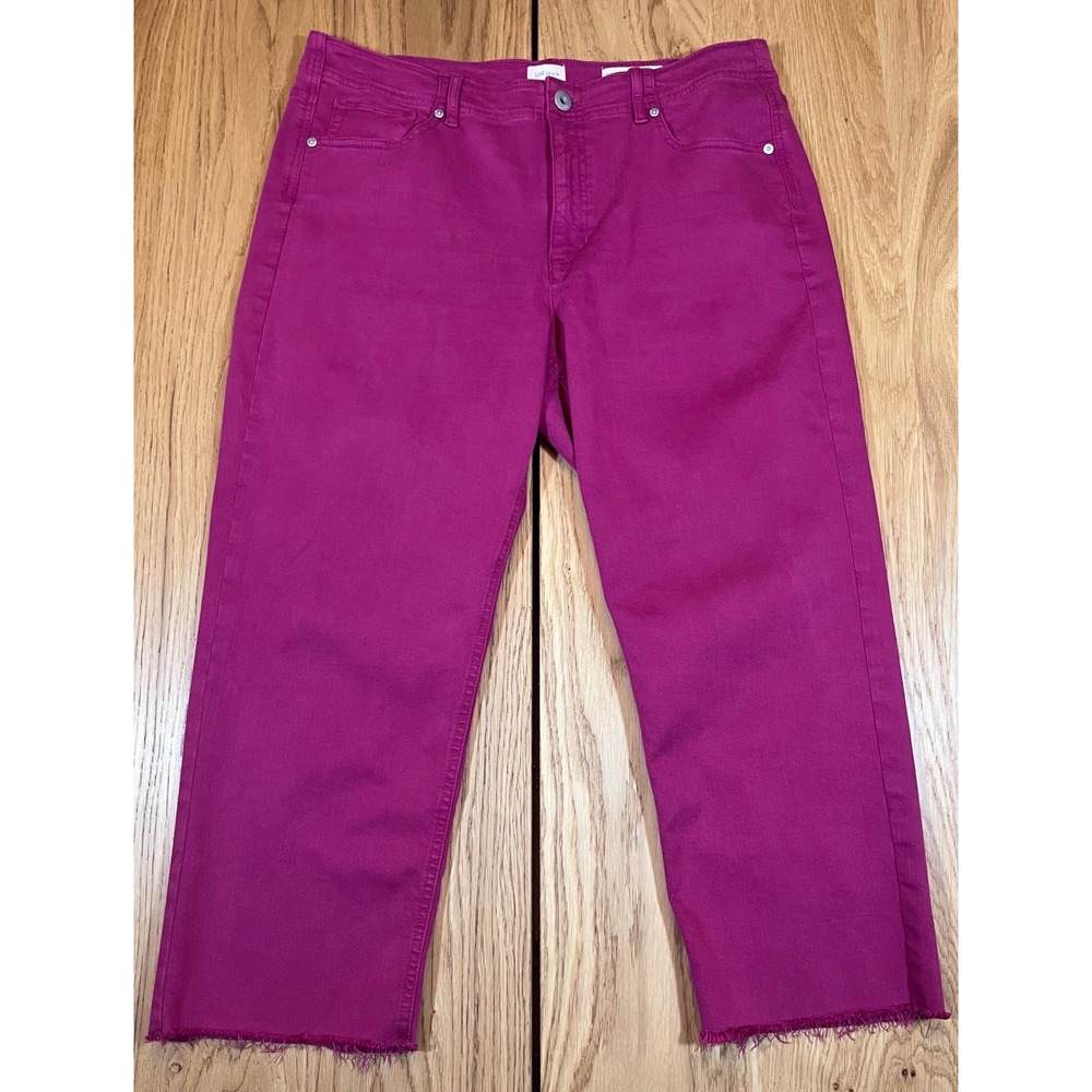 J. Jill High-Rise Straight-Leg Crop Jeans Womens 14P Magenta Frayed Hem Boho